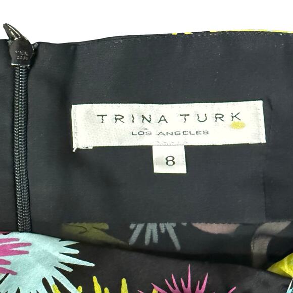 Trina Turk Y2K Abstract Black Pink Green Neon Silk Satin Halter Dress size 8 - Picture 8 of 13